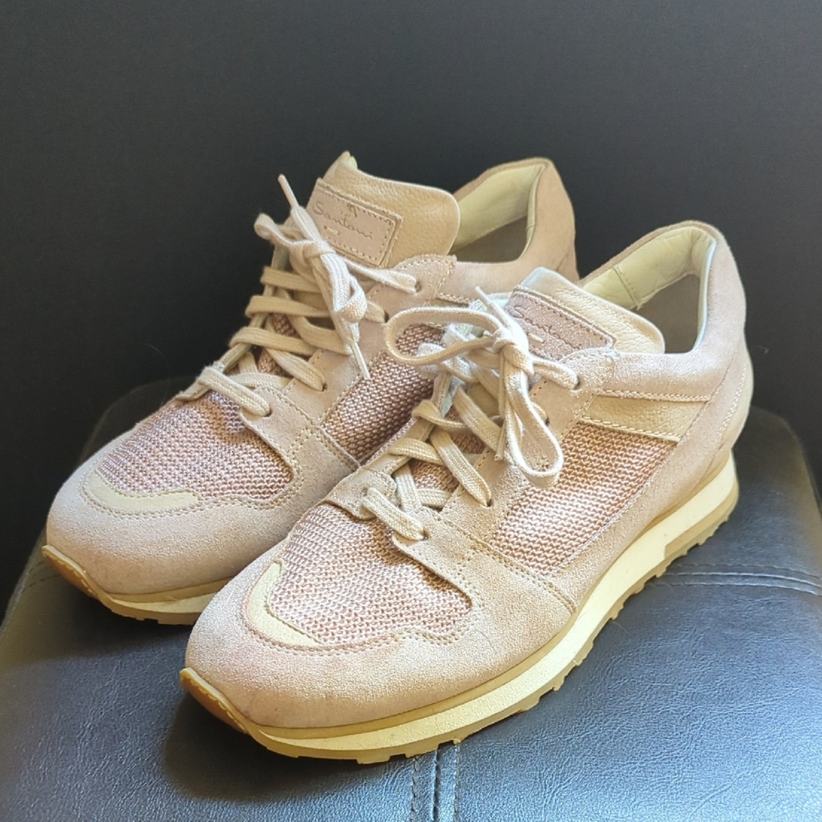 Santoni Designer Luxury Italian Made Dusty Pink Suede Leather Lace Up Sneakers